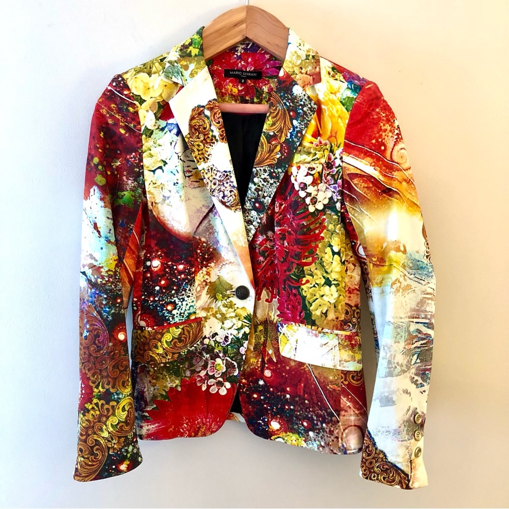 Mario Serrani White Blazer with Multicolor Floral-Baroque Print
